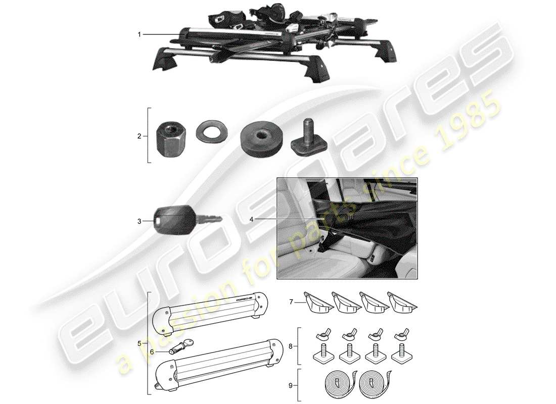 porsche 2013 (tequipment cayenne) portasci schema delle parti