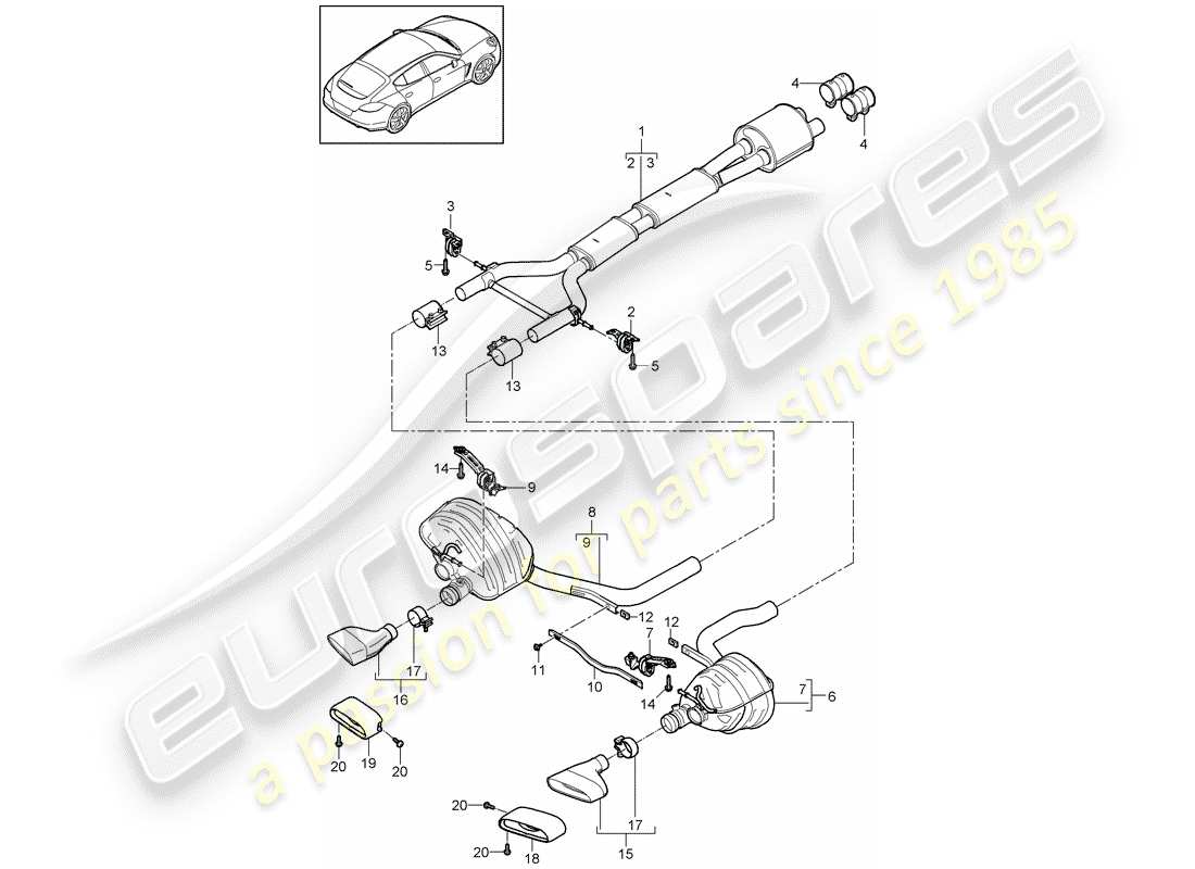 porsche 2011 (panamera 970) diagramma delle parti del sistema di scarico