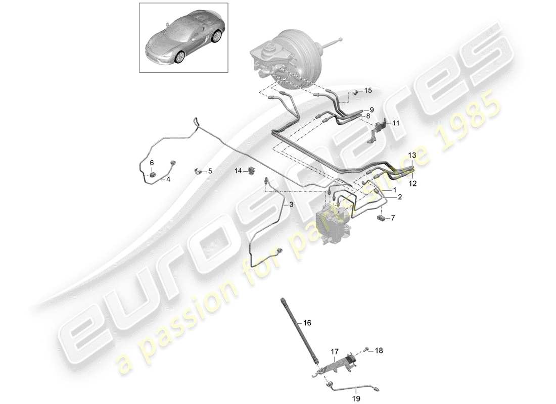 porsche 2016 (981 boxster spyder) diagramma delle parti delle linee dei freni