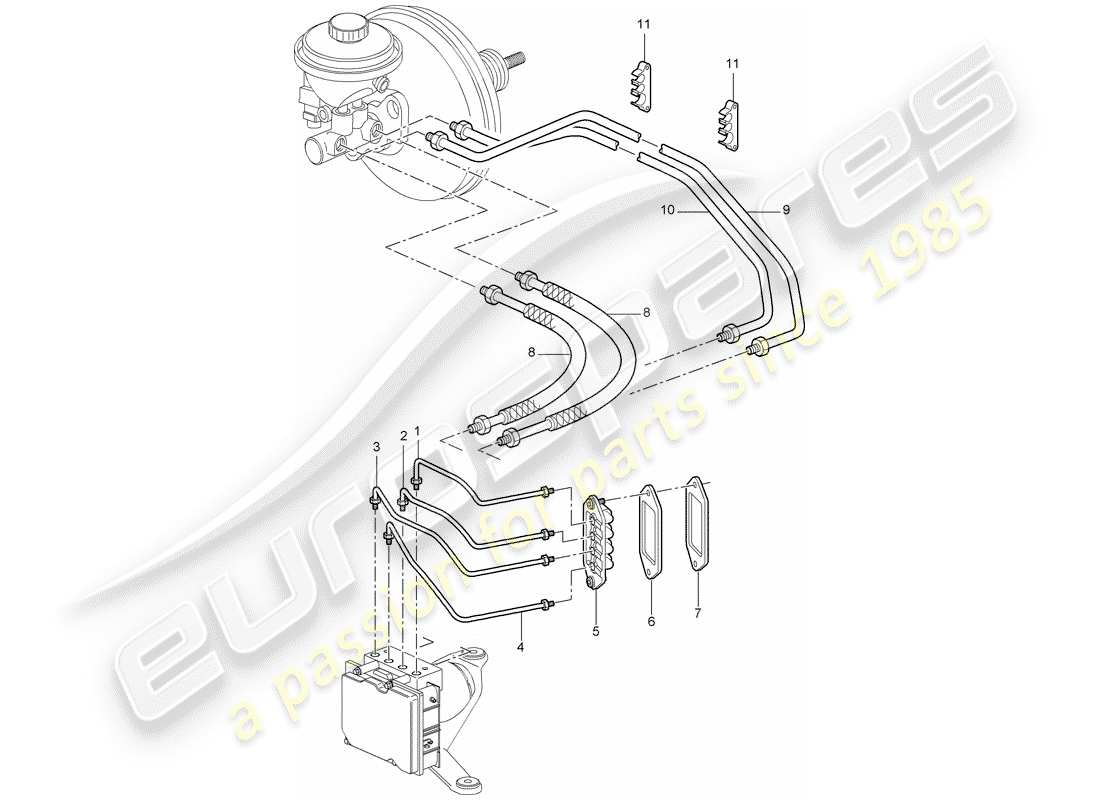 porsche 2007 (987 cayman) diagramma delle parti delle linee dei freni