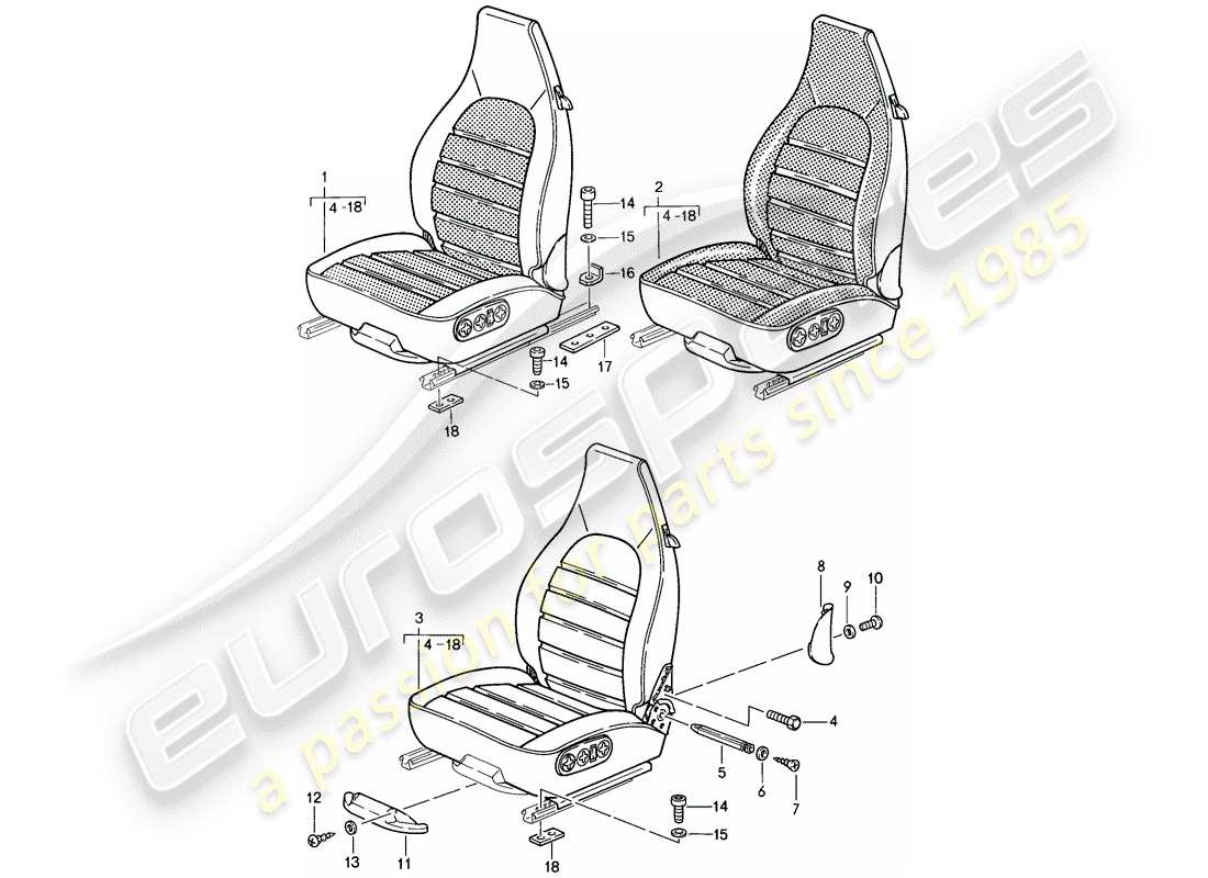 porsche 1987 (911) sedile - schema delle parti complete