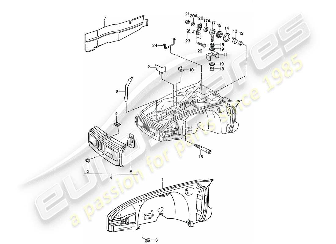 porsche 1987 (911) modello speciale - design a naso piatto - pannellatura interna schema delle parti