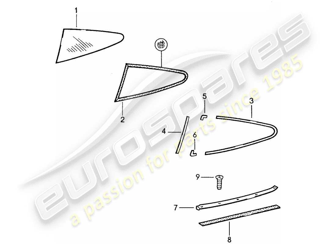 porsche 1987 (959) vetri della finestra diagramma delle parti
