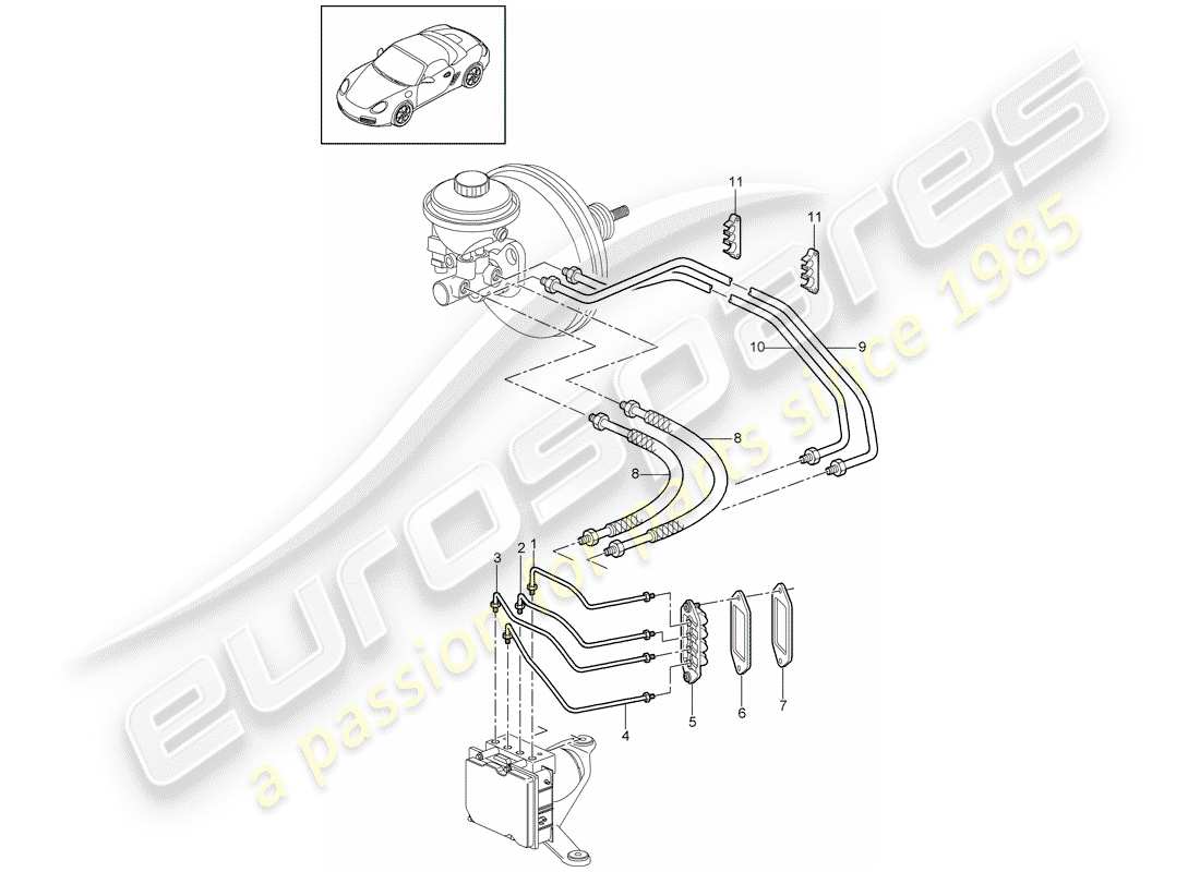 porsche 2011 (987 boxster) linee dei freni diagramma delle parti