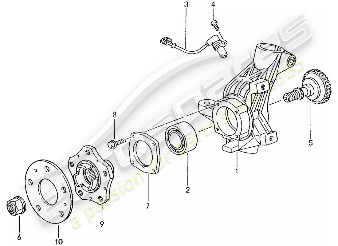 porsche 2005 (996 gt3) portaruota - mozzo ruota diagramma delle parti