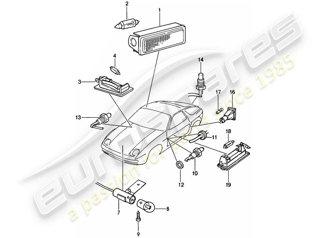 porsche 1978 (928) luci interne diagramma delle parti