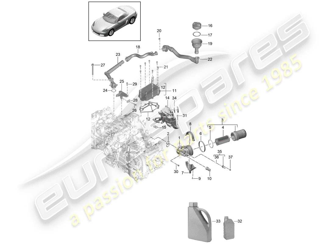 porsche 718 boxster (2019) motore (press. olio/lubrica.) schema delle parti