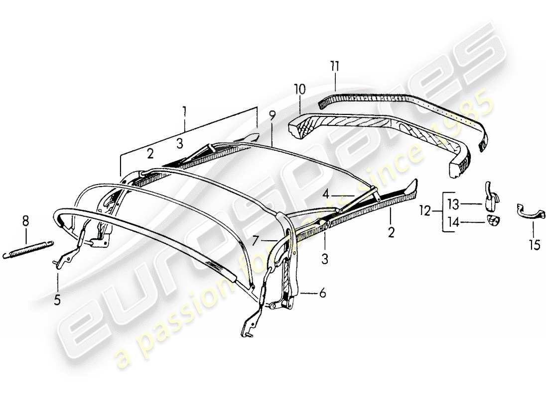 porsche 1952 (356/356a) telaio superiore diagramma delle parti