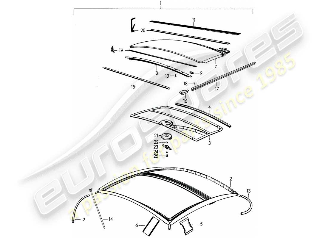 porsche 1963 (356b/356c) tetto apribile - meccanico diagramma delle parti