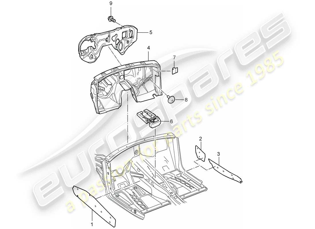 porsche 2008 (cayenne e1 9pa) assorbitore acustico diagramma delle parti