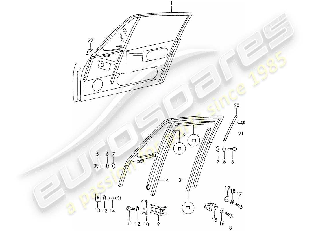 porsche 1968 (911/912) schema delle parti del telaio della finestra