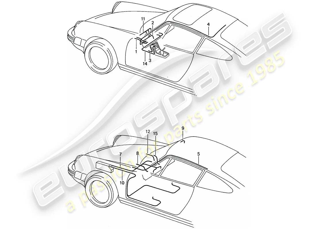 porsche 1987 (911) cablaggi elettrici - abitacolo - scocca schema delle parti
