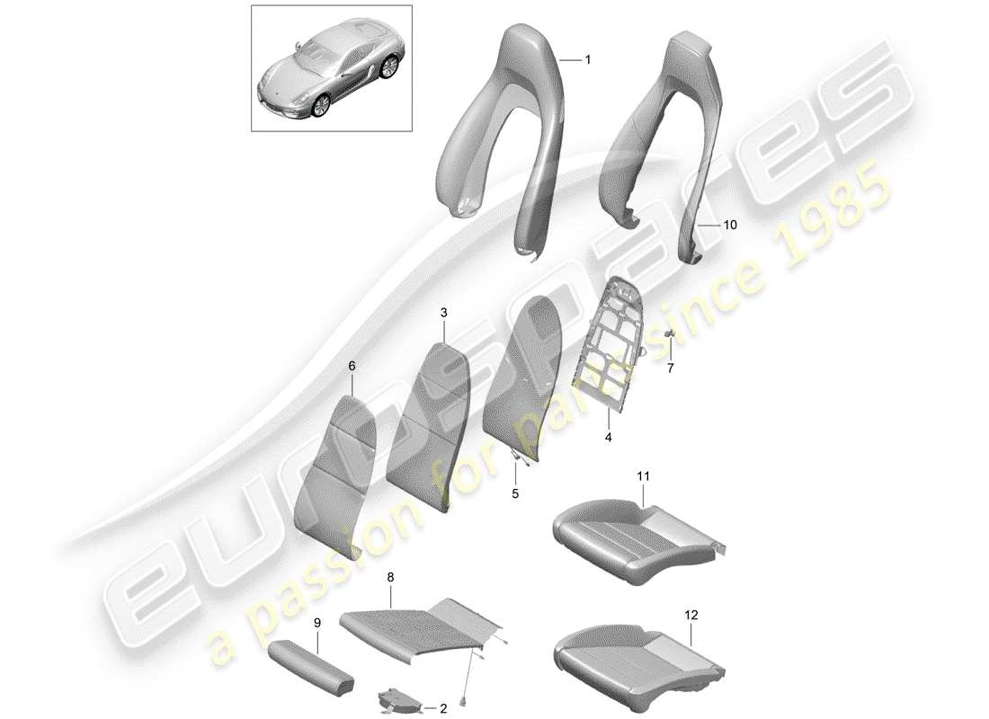 porsche 2014 (981 cayman) parte in schiuma diagramma delle parti