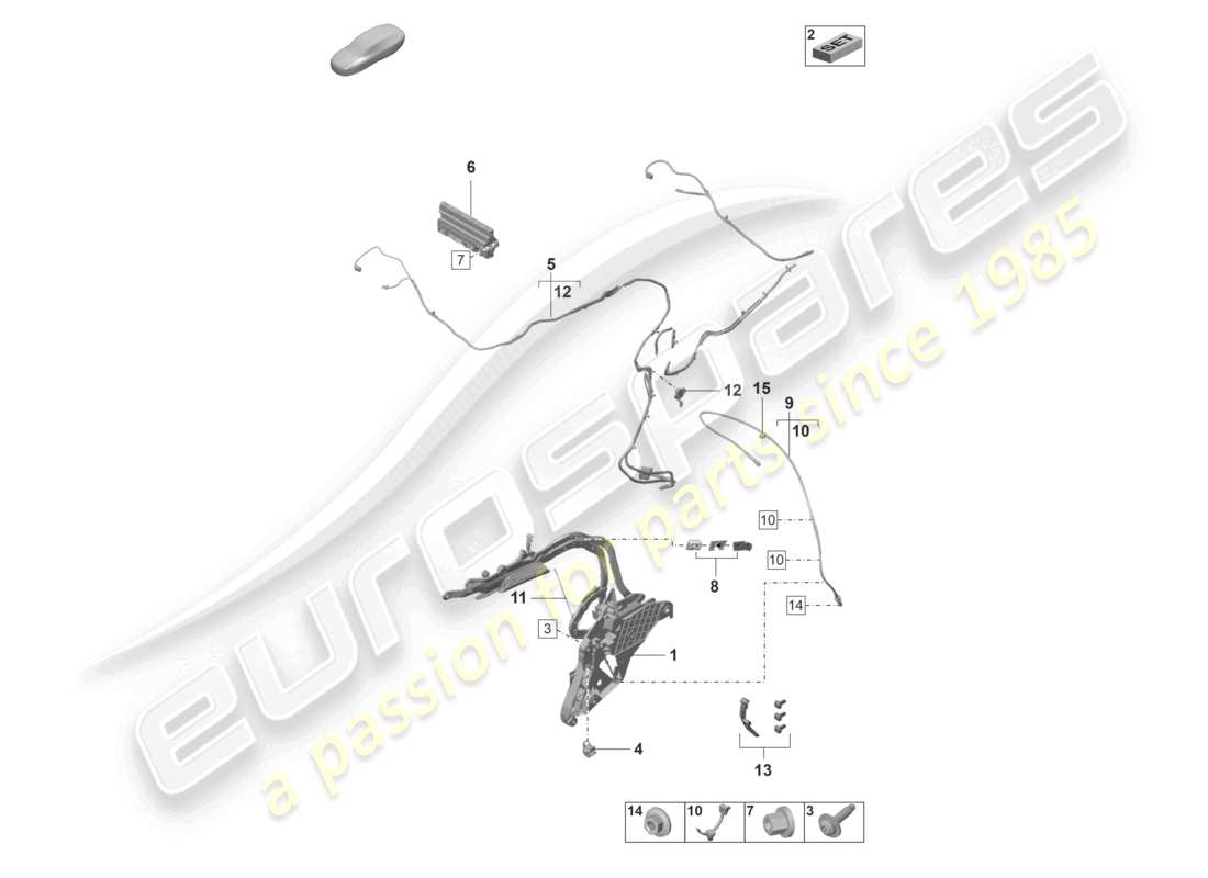 porsche 2019 (992-1) parte superiore del telaio parti singole e parti elettriche diagramma delle parti