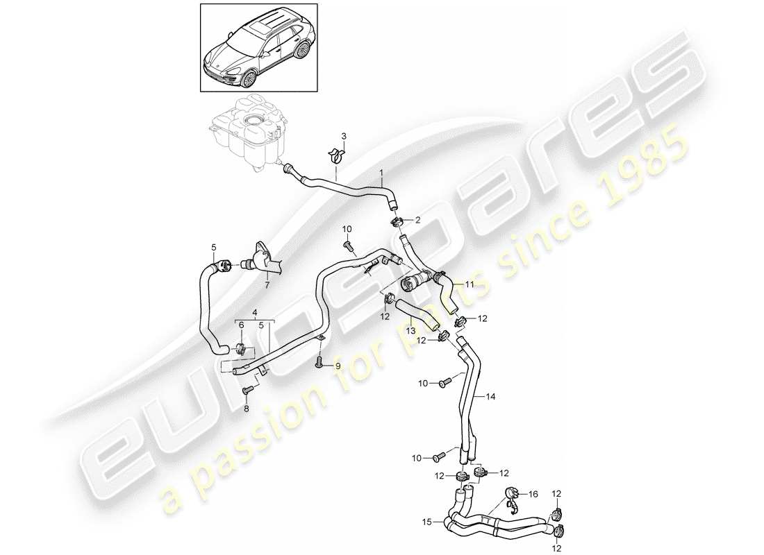 porsche 2018 (cayenne e2 92a) raffreddamento ad acqua 4 diagramma delle parti