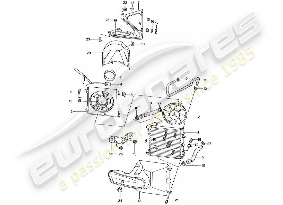 porsche 2001 (996 gt3) raffreddamento ad acqua 3 diagramma delle parti
