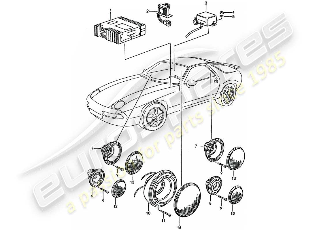 porsche 1993 (928) impianto audio - con: - amplificatore schema delle parti