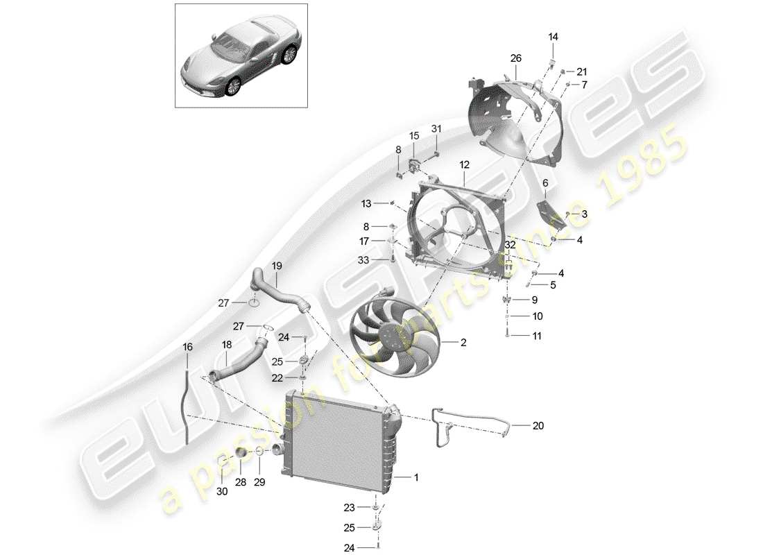 porsche 2019 (718 boxster) raffreddamento ad acqua diagramma delle parti