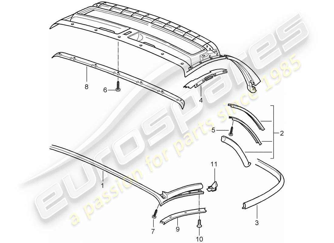 porsche 2012 (987 boxster) tetto convertibile diagramma delle parti