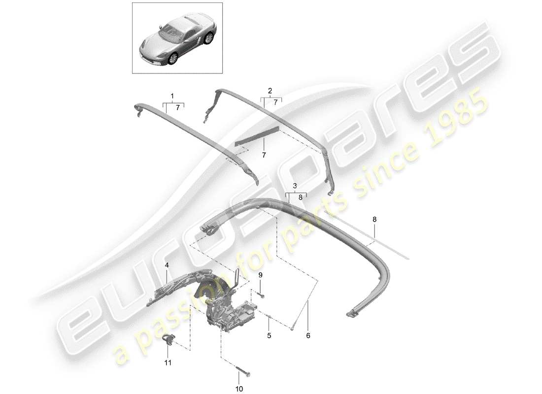 porsche 2020 (718 boxster) telaio superiore diagramma delle parti