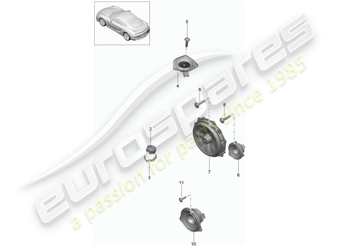 porsche 2016 (981 cayman gt4) altoparlante schema delle parti