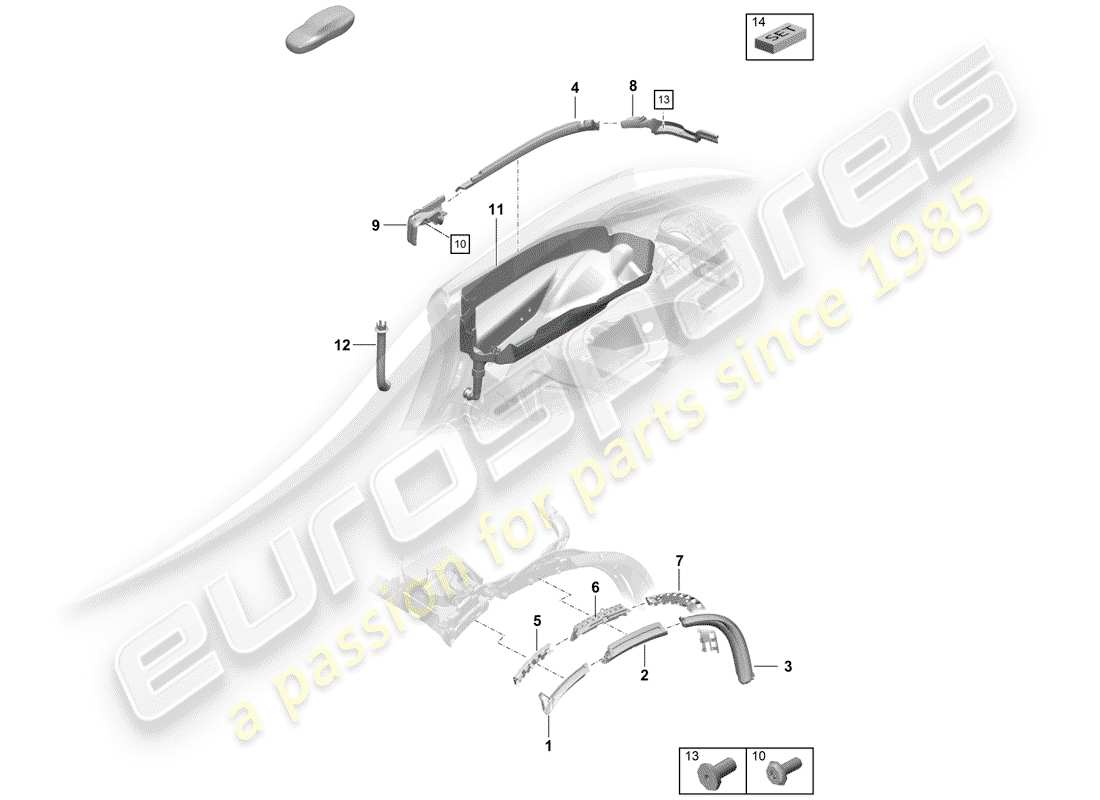 porsche 2019 (718 boxster spyder) schema delle parti della capote convertibile