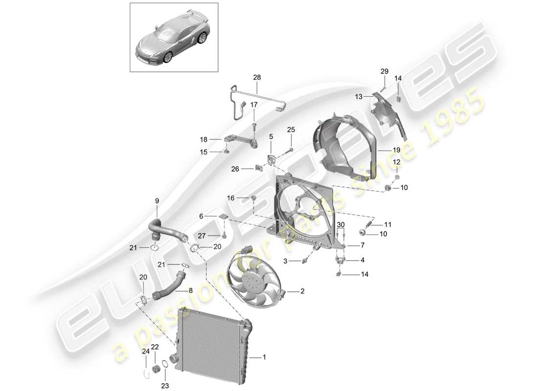 porsche 2016 (981 cayman gt4) raffreddamento ad acqua 2 diagramma delle parti