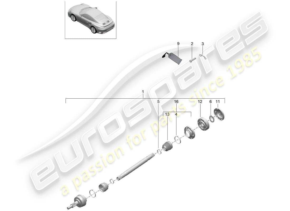 porsche 2019 (991-2 turbo) diagramma delle parti dell'albero di trasmissione