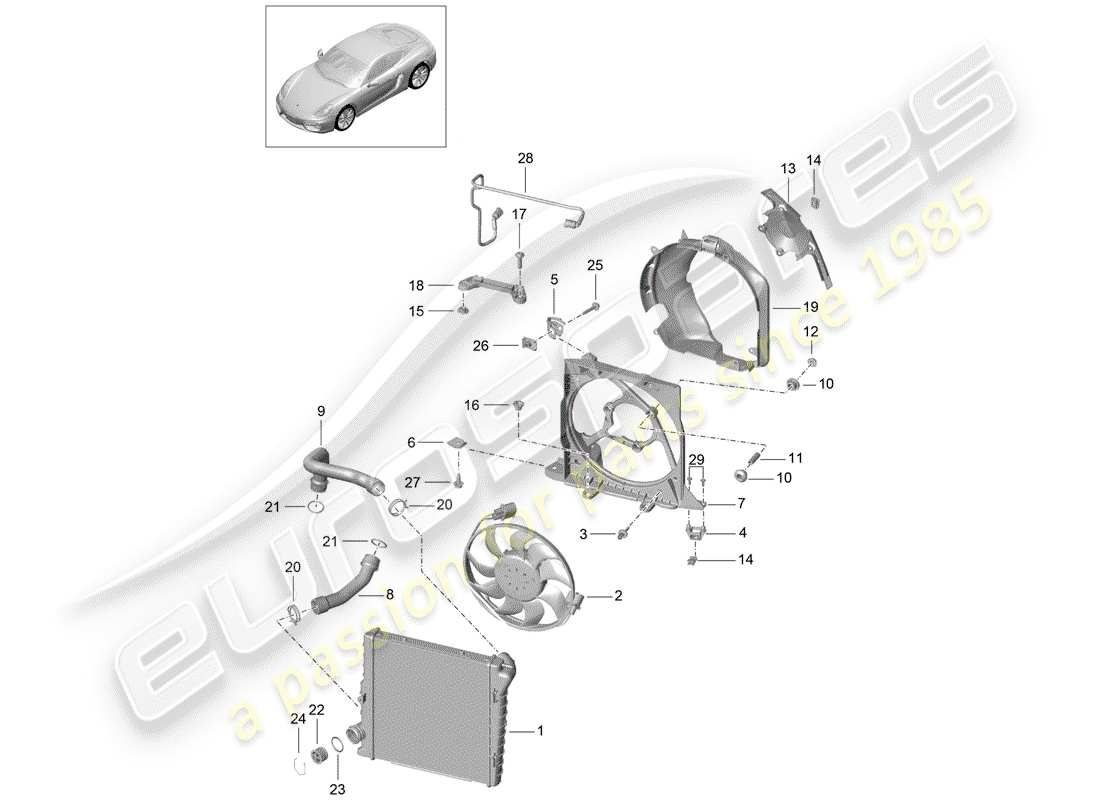 porsche 2014 (981 cayman) raffreddamento ad acqua 2 diagramma delle parti