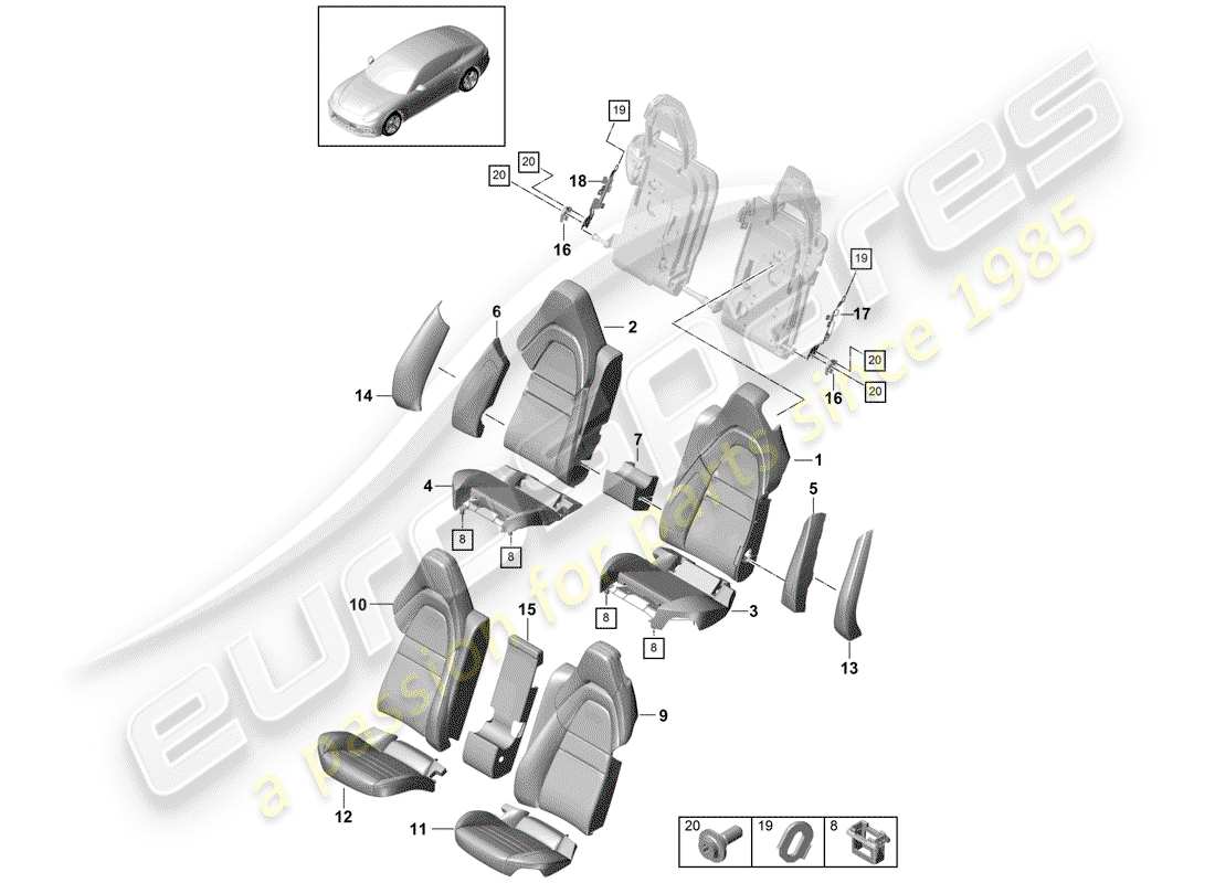 porsche panamera 971 (2019) diagramma delle parti del sedile