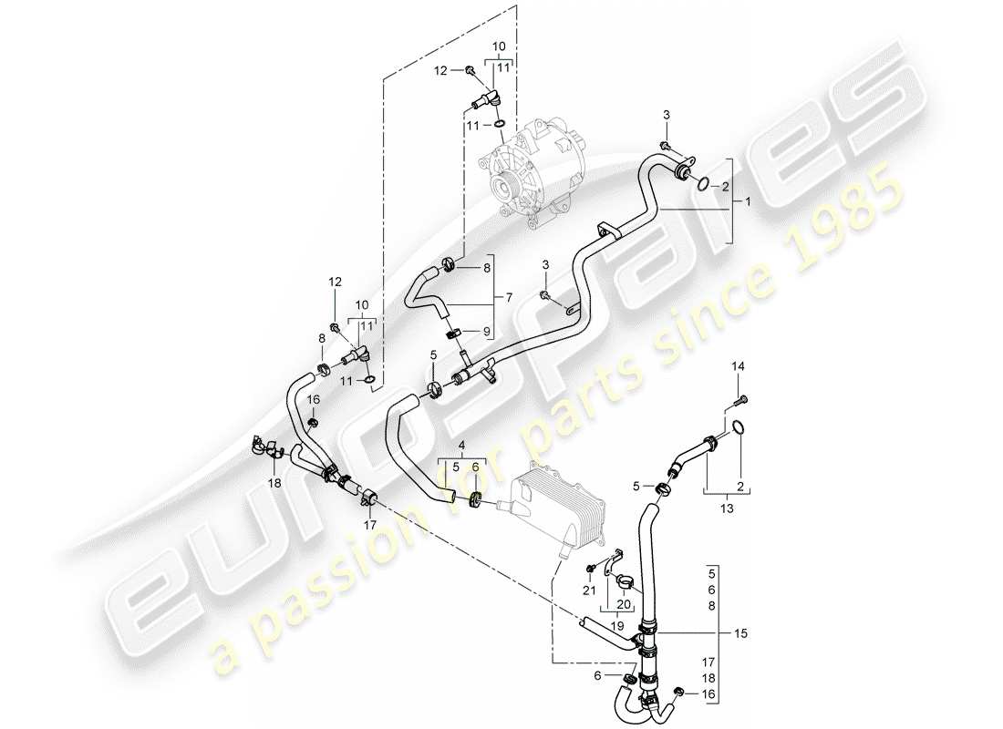 porsche 2007 (cayenne e1 9pa) raffreddamento ad acqua diagramma delle parti