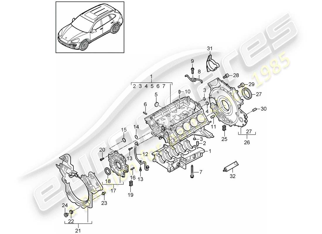 porsche 2018 (cayenne e2 92a) basamento diagramma delle parti
