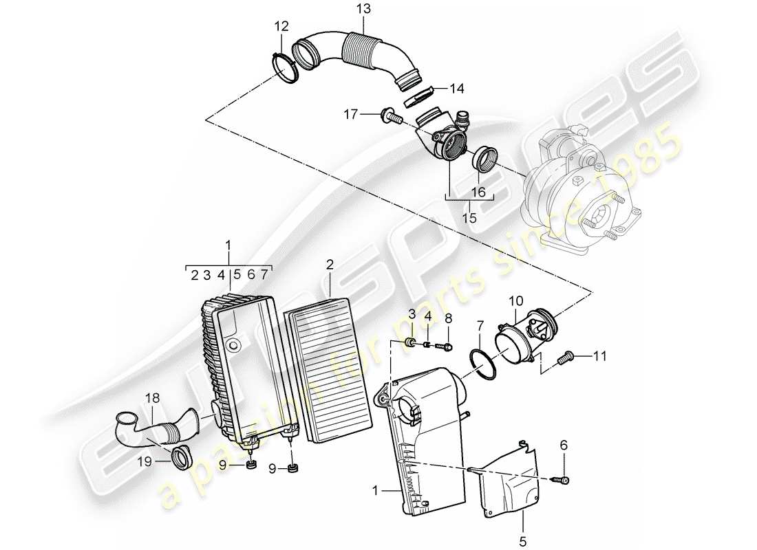 porsche 2008 (cayenne e1 9pa) sistema di depurazione dell'aria diagramma delle parti