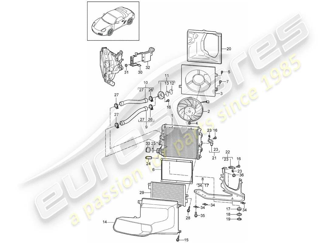 porsche 2011 (987 boxster) raffreddamento ad acqua 3 diagramma delle parti