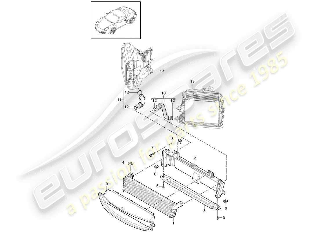porsche 2009 (987 boxster) termosifone diagramma delle parti