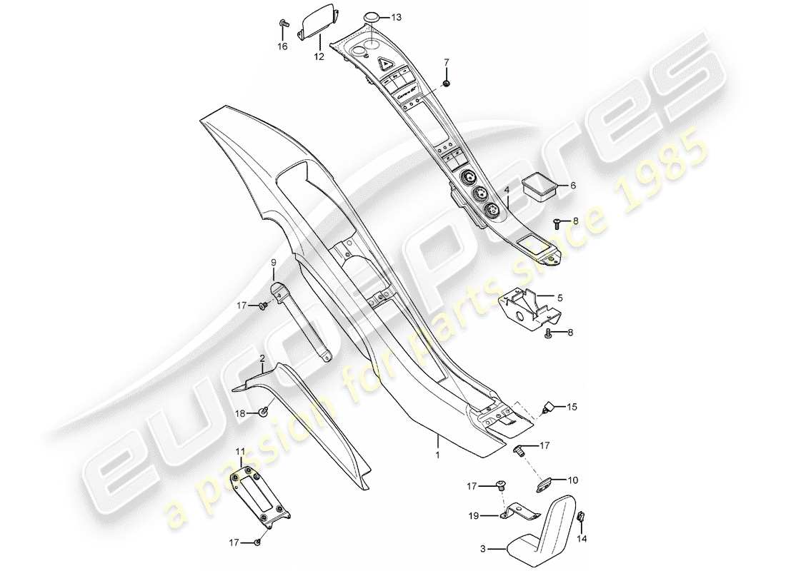 porsche 2006 (carrera gt) console centrale diagramma delle parti