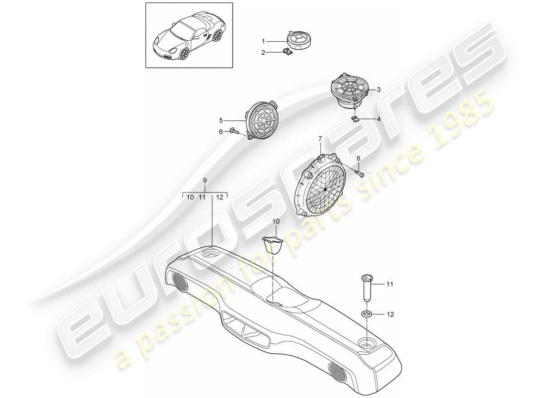porsche 2009 (987 boxster) altoparlante diagramma delle parti