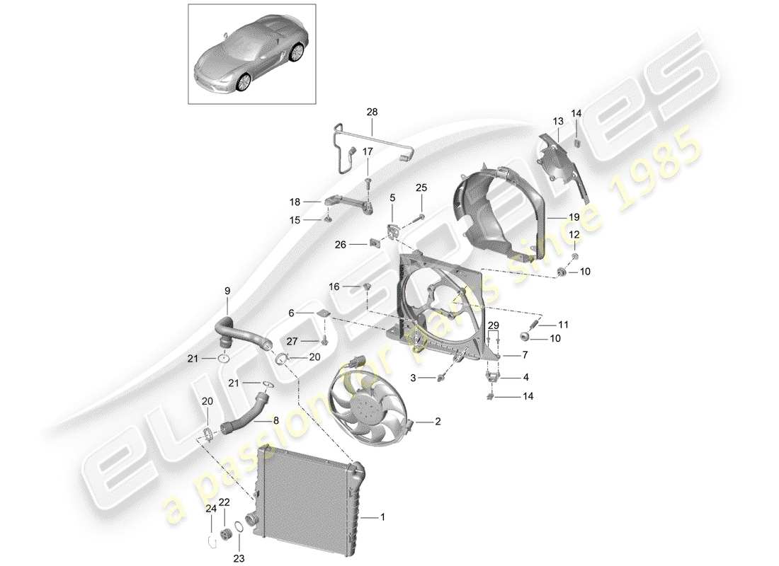 porsche 2016 (981 boxster spyder) raffreddamento ad acqua 2 diagramma delle parti