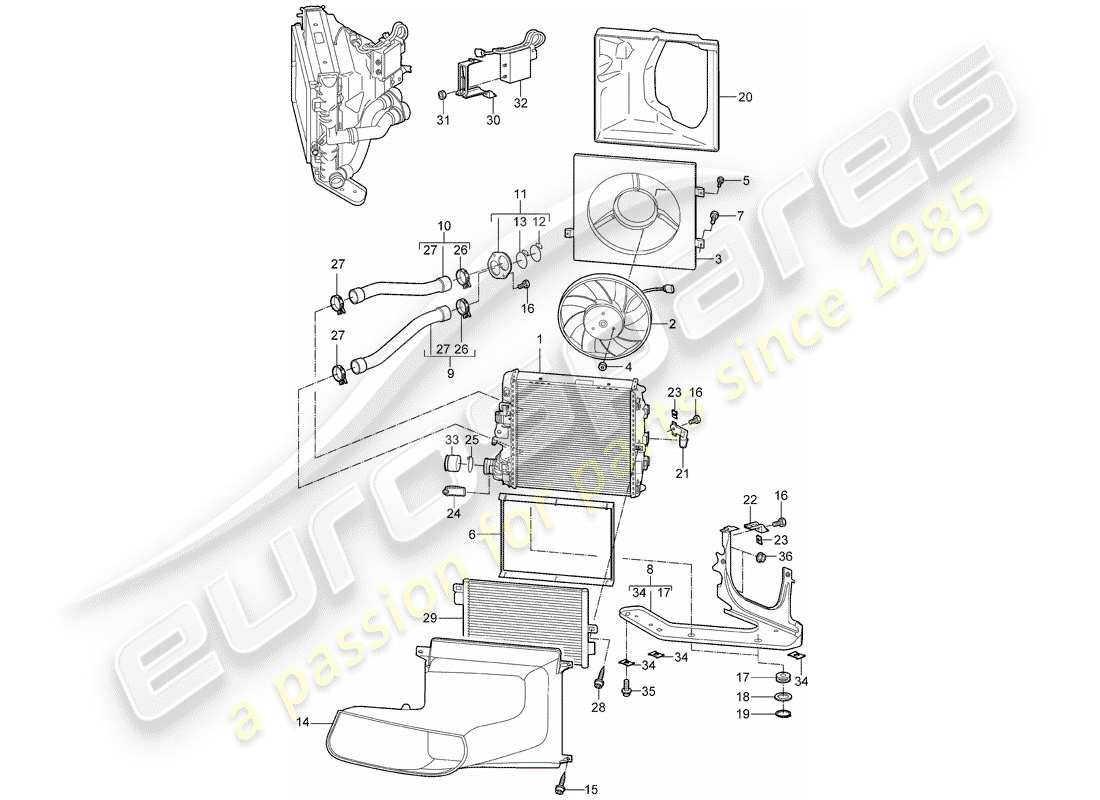 porsche 2007 (987 cayman) raffreddamento ad acqua 3 diagramma delle parti