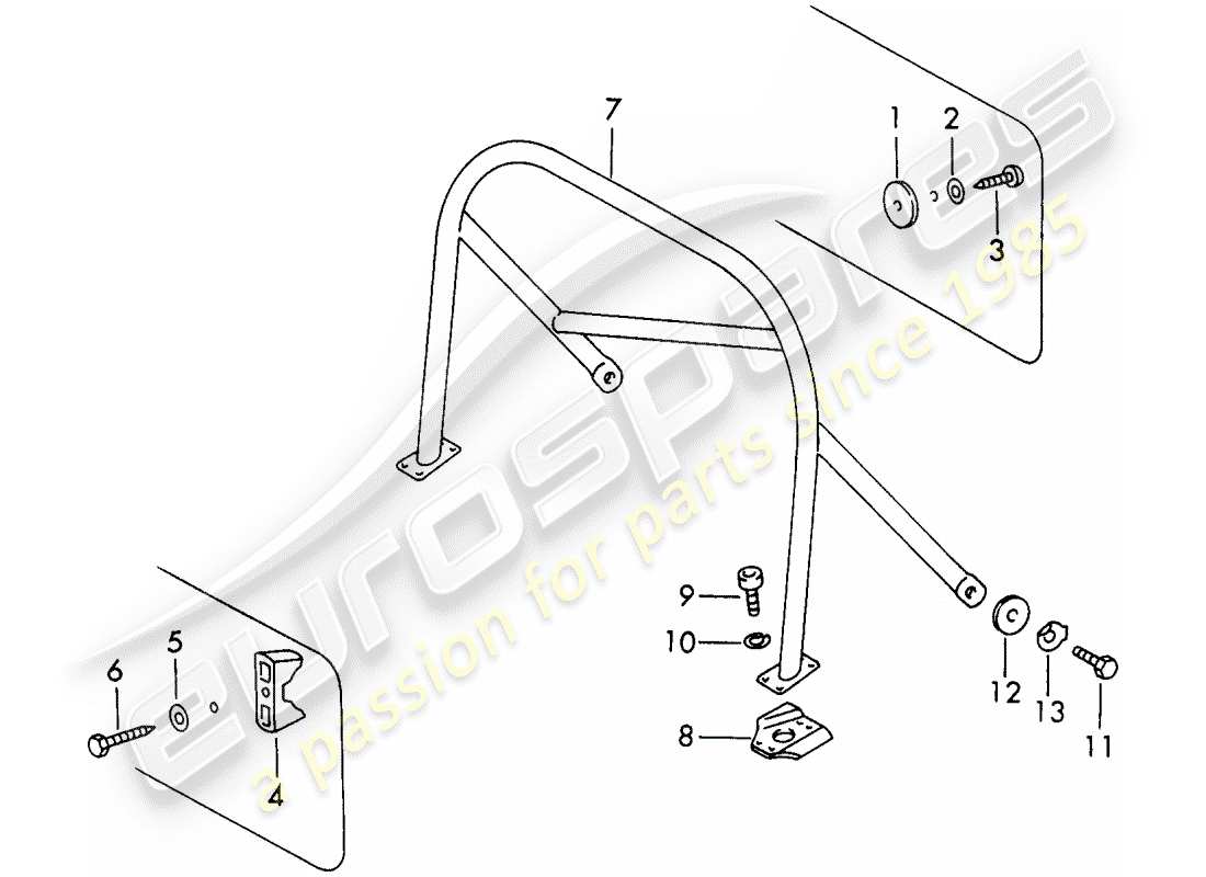 porsche 1968 (911/912) roll bar - targa - montaggio schema delle parti