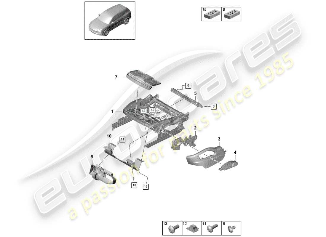 porsche 2018 (cayenne e3 9ya/9yb) telaio del sedile diagramma delle parti