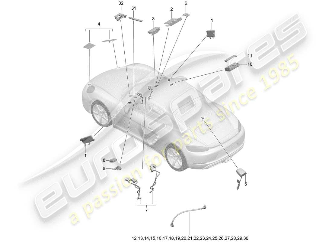 porsche 2020 (718 cayman) diagramma delle parti dell'antenna