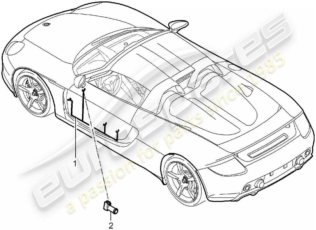 porsche 2006 (carrera gt) cablaggi - portiera del conducente - portiera del passeggero schema delle parti