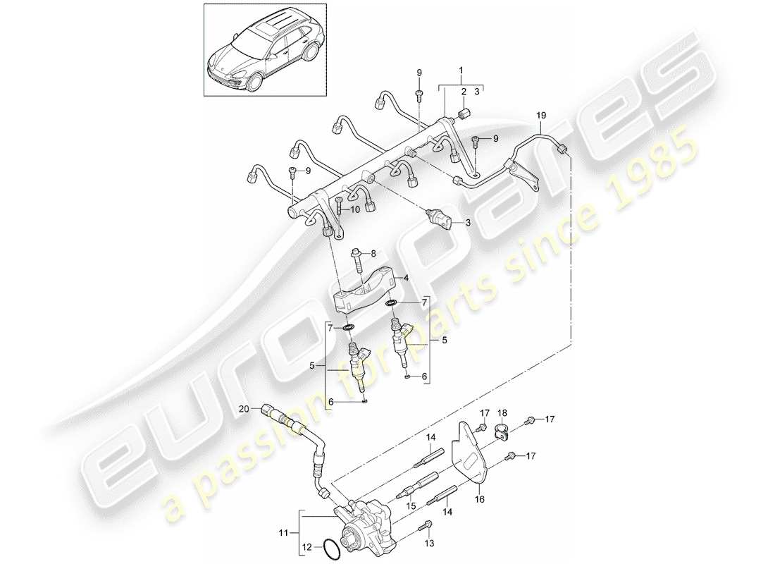 porsche 2018 (cayenne e2 92a) tubo di raccolta carburante diagramma delle parti