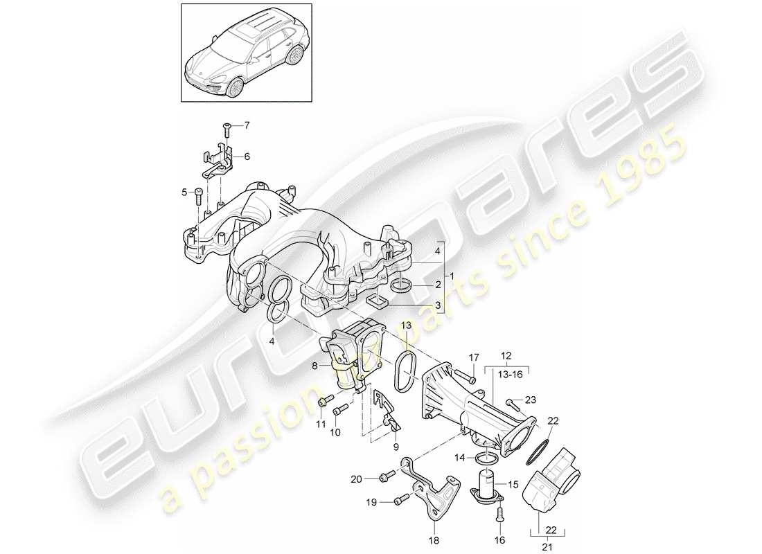 porsche 2018 (cayenne e2 92a) collettore di aspirazione diagramma delle parti