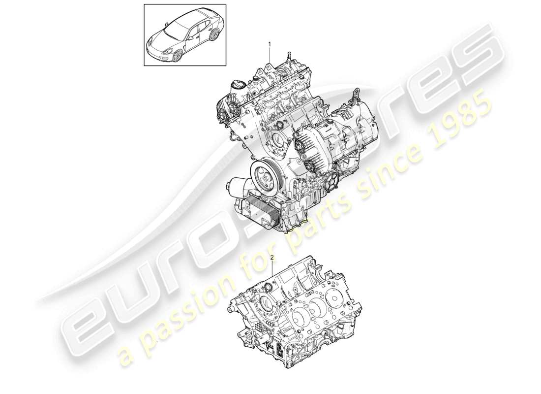 porsche 2010 (cayenne e1 9pa) motore di base blocco corto diagramma delle parti
