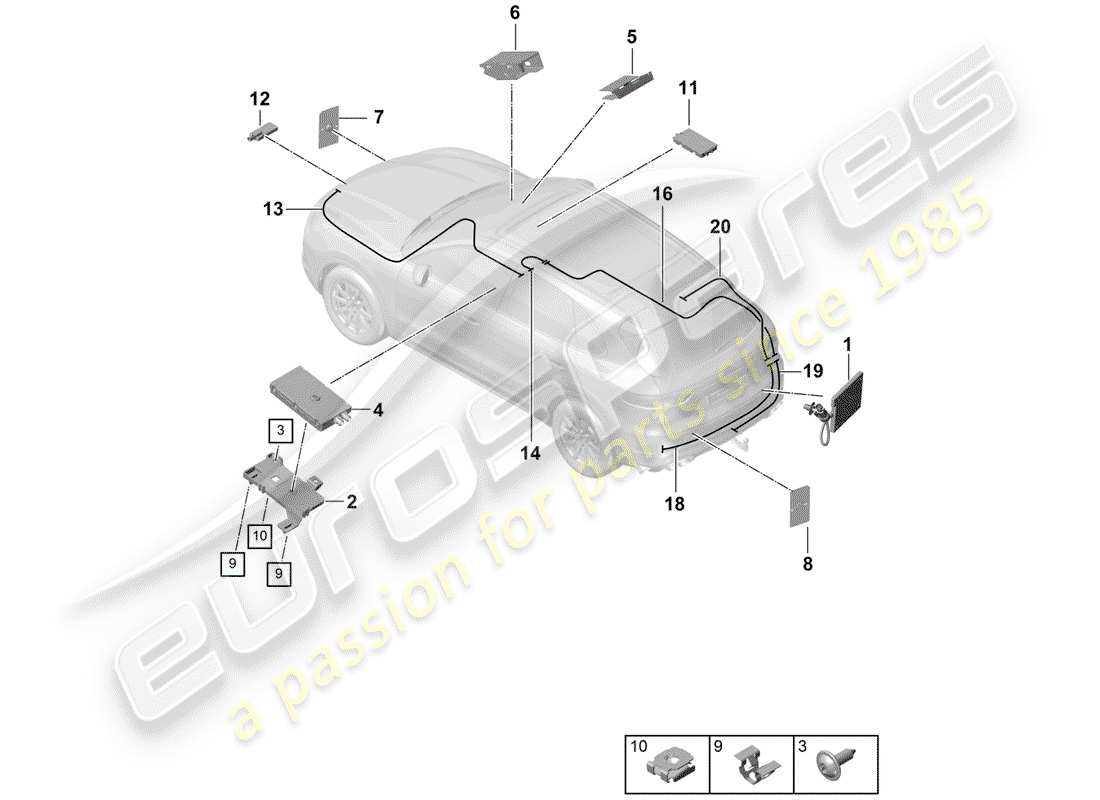 porsche 2020 (cayenne e3 9ya/9yb) diagramma delle parti dell'antenna