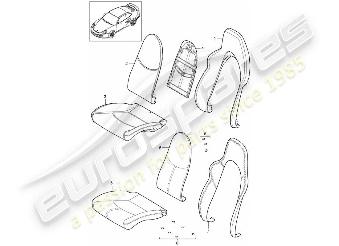 porsche 2011 (997-2 turbo / gt2 rs) parte in schiuma diagramma delle parti