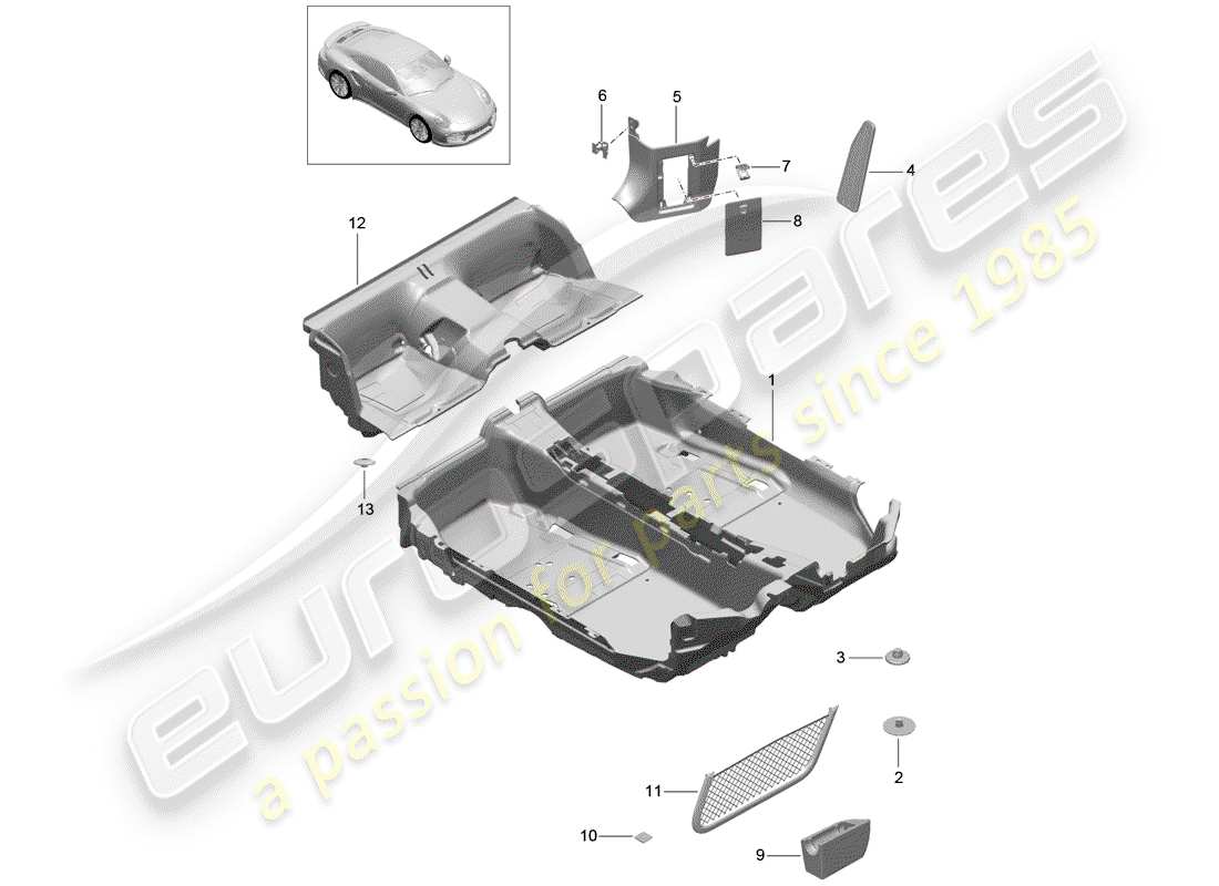 porsche 2016 (991-1 turbo) schema delle parti della copertura del pavimento
