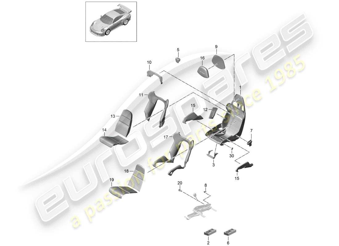 porsche 2016 (991-1 turbo) posto a sedere diagramma delle parti